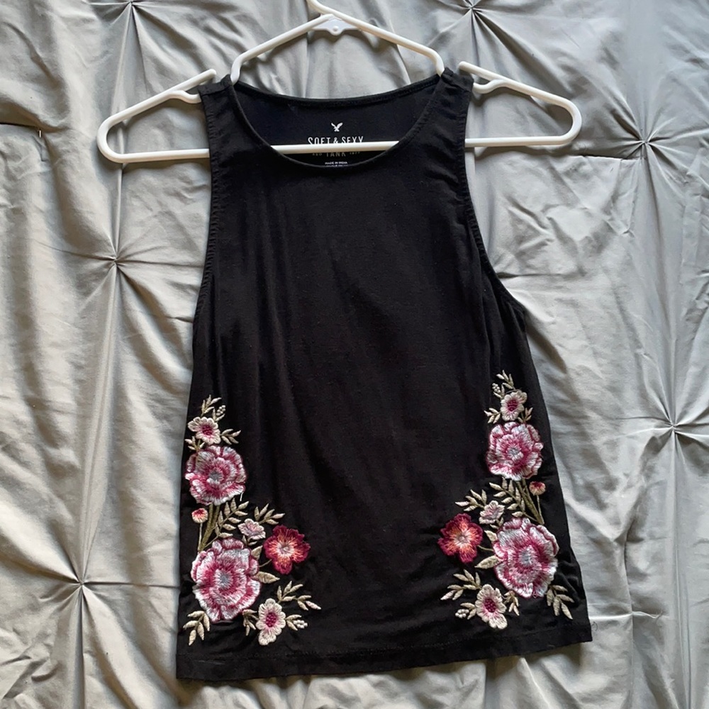 AE Soft and Sexy Embroidered Floral Tank Top